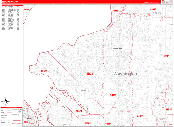 Federal Way City Digital Map Red Line Style